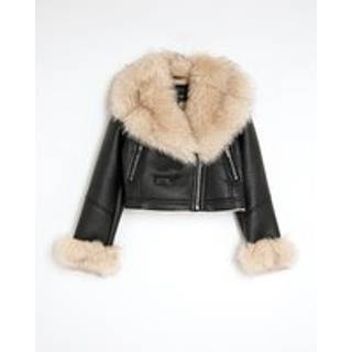 River Island River Island Black Petite Fur Collar Cropped Biker Jacket