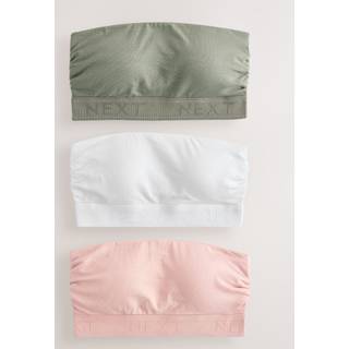 Next White/Pink/Khaki Cotton Rich Bandeau Ultimate Comfort Bras 3 Pack