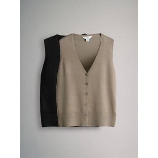 The Set The Set Black/Taupe Brown 2 Pack Button Through Knitted Vests