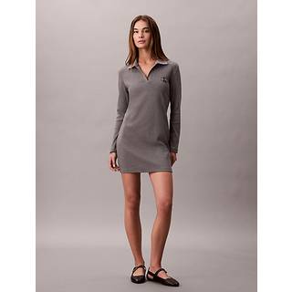 Slim Ribbed Cotton Polo Dress - Grey - XL