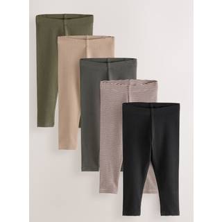 Next Black/White/Khaki Green Ribbed Leggings 5 Pack (3mths-7yrs)