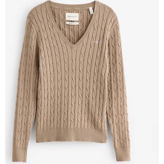 GANT Dame Kabelstrikket sweater af strækbomuld med V-hals (S)