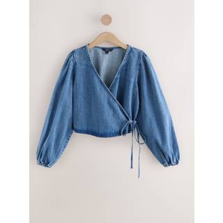 Next Mid Blue Tie Front Wrap Denim Blouse - 48