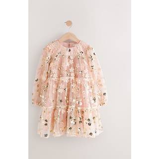 Next Pink/Gold Embroidered Sequin Long Sleeve Mesh Occasion Dress (4-14yrs) - 5 Years (110cm)