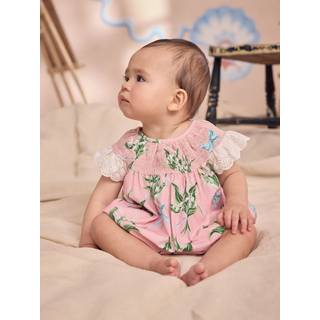 Next Pink Floral 100% Cotton Printed Baby Broderie Romper