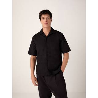 Next Black Short Sleeve Textured Waffle 100% Cotton Shirt