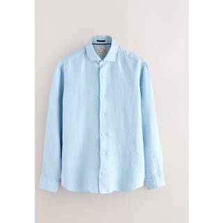 Next Light Blue Regular Fit Signature 100% Delave Linen Long Sleeve Shirt - medium