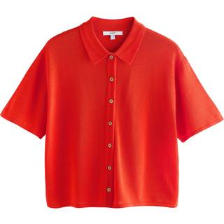 Next Orange Knitted Collared Short Sleeve Shirt With Linen - medium