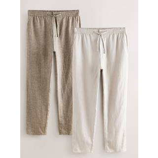 Next Neutral/Stone Signature 100% Linen Chino Trousers 2 Pack
