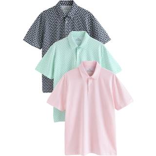 Next Green/Pink/Navy Geos Regular Fit Short Sleeve Jersey Polo Shirts 3 Pack - xxxlarge