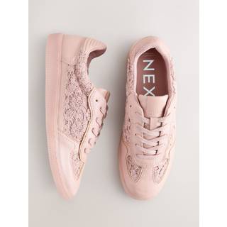 Next Blush Pink Broderie Lace-Up Trainers