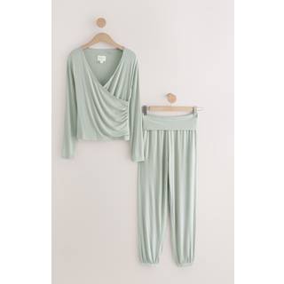 Next Sage Green Ribbed Long Sleeve Pyjamas