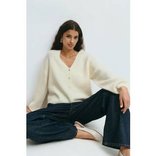 Gina Tricot-V-neck knitted cardigan-Cardigans-Hvid-M-Dame