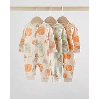 Next Cream Autumn Pumpkin Two Way Zip Footless Baby Sleepsuits 3 Pack (0mths-3yrs)