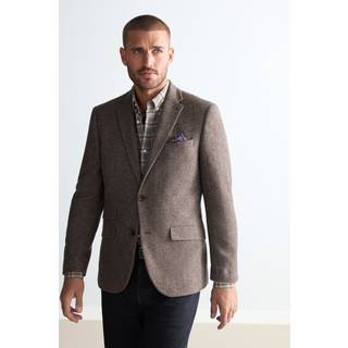 Next Taupe Brown Regular Fit Regular Fit Signature Wool Blend Herringbone Nova Fides