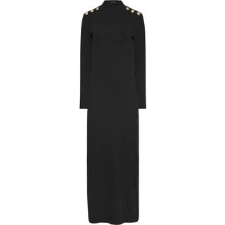 Lts Tall Black Ribbed Shoulder Button Maxi Dress Size 12