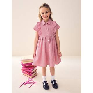 Next Red Cotton Rich Frill Gingham School Dress (3-14yrs) - 110116cm