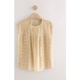 Next Neutral/Tan Sleeveless Pintuck Blouse With Mesh Embroidery