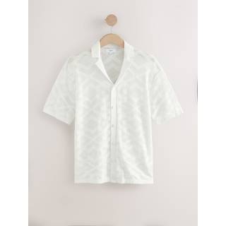 Next White Relaxed Fit 100% Cotton Short Sleeve Pointelle Knit Shirt with Cuban Collar - XX-Large