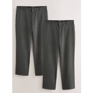 Next Grey Regular Fit Plain Front Smart Trousers 2 Pack