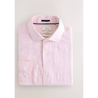 Next Light Pink Regular Fit Signature 100% Delave Linen Long Sleeve Shirt - small