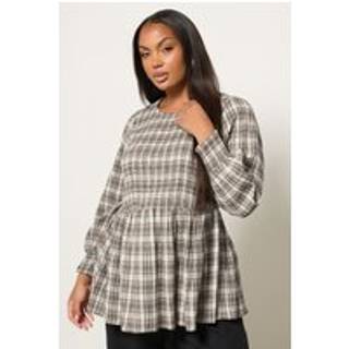 Yours Curve Yours Curve Grey Shirred Textured Check Top