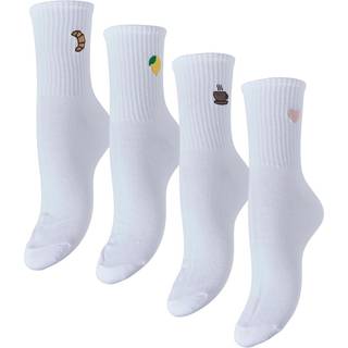 Pieces - Pcmolly Embroidery 4 Pack Socks - 4937740 Bright White Lemon/Croissant/Heart/Coffee