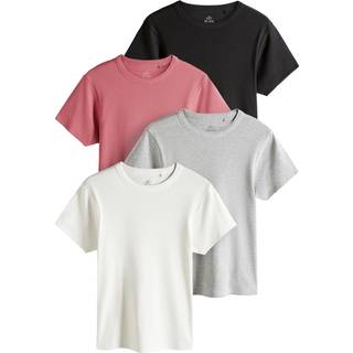 The Set The Set Black/Rose Pink/Cream/Light Grey 4 Pack Ribbed Short Sleeve T-Shirts