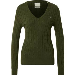 GANT Dame Kabelstrikket sweater af strækbomuld med V-hals (XXL)