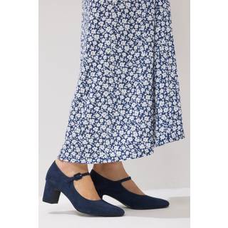 Lts Navy Blue Faux Suede Mary Jane Block Heel In Standard Fit Standard > 8 Lts | Tall Women's Heels - Standard 8