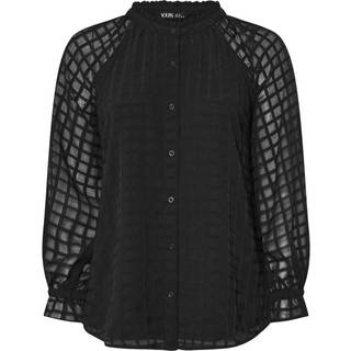 Yours Curve Yours Curve Black Textured Frill Neck Blouse