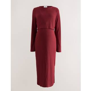 Next Burgundy Red Maternity Long Sleeve Nursing Shelf Dress - 16