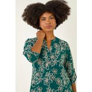 Roman Roman Blue Floral Print Puff Stretch Blouse