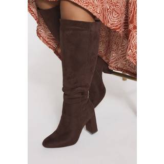 Yours Curve Yours Curve Brown Extra-Wide Fit Heeled Micro Knee High Boots