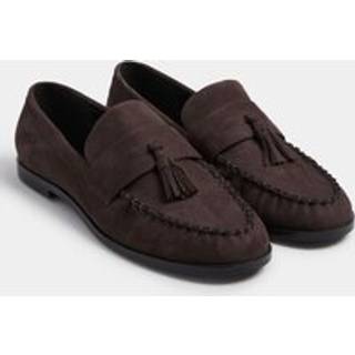 Lts Chocolate Brown Faux Suede Tassel Flat Loafers Standard > 12 Lts | Tall Women's Flats - Standard 12