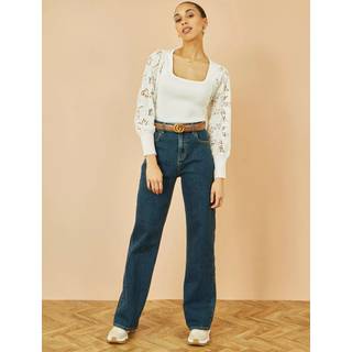 Yumi Yumi White Ribbed Knitted Top With Lace Sleeves