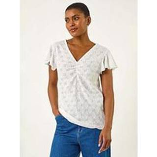 Roman Roman White Ruched Frill Textured Top