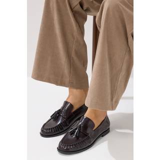 Lts Dark Red Patent Tassel Flat Loafers Standard > 13 Lts | Tall Women's Flats - Standard 13
