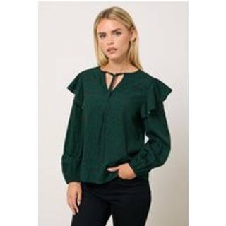 M & Co M & Co Green Petite Long Sleeve Tie Neck Blouse