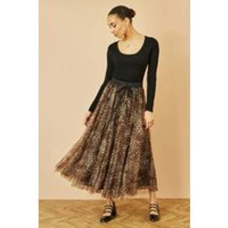 Yumi Yumi Brown Mesh Heart Print Tulle Skirt