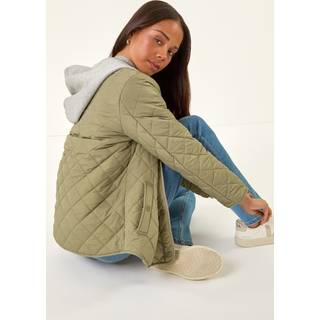 Roman Roman Green Petite Contrast Hooded Puffer Coat