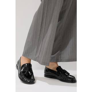 Lts Black Patent Tassel Flat Loafers Standard > 10 Lts | Tall Women's Flats - Standard 10