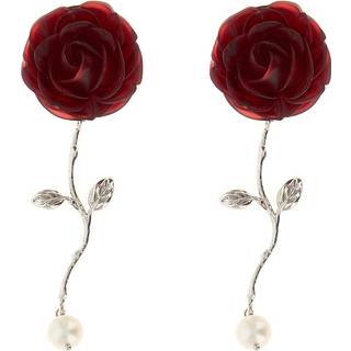 Magda Butrym Floral drop earrings with freshwater pearls - red - One Size