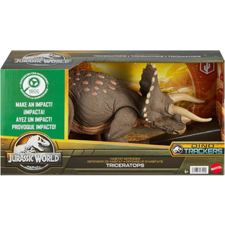 Mattel Jurassic World Dinosaur Toy Habitat Defender Triceratops Action Figur lavet af 60 procent ISCC -certificeret plastik
