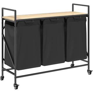 vasketøjskurv 3 rum med hjul sonoma-eg