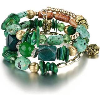 (Grøn) Vintage Farverige Natursten Perler Armbånd Bohemian Multilayer Fashion Armbånd til Kvinder