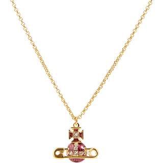 Vivienne Westwood Gold Kitty Amethyst Enamel Safety Pin Necklace - 44cm