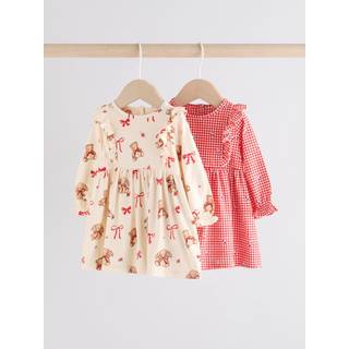 Next Cream Bear/ Red Cherry Gingham Baby Jersey Dresses 2 Pack (0mths-2yrs) - 80-86cm (12-18 Months)