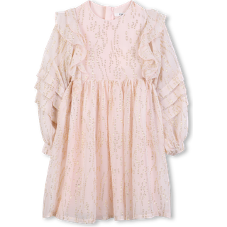 ChloÃ© Kids Polka-dot ruffled silk-blend dress - pink - Y 14