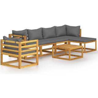 Loungesæt Til Haven 4 Dele Med Hynde Massivt Akacietræ - Mørkegrå / 2x hjørnedel 2x midterdel lænestol fodskammel bord